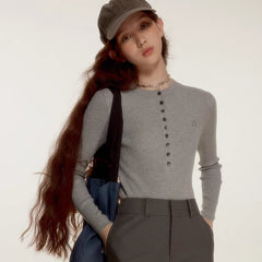 Silver Butterfly Embroidery Light Gray Wool Knitted Top - MEIMMEIM(メイムメイム)