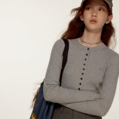 Silver Butterfly Embroidery Light Gray Wool Knitted Top - MEIMMEIM(メイムメイム)