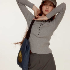 Silver Butterfly Embroidery Light Gray Wool Knitted Top - MEIMMEIM(メイムメイム)