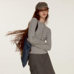 Silver Butterfly Embroidery Light Gray Wool Knitted Top - MEIMMEIM(メイムメイム)