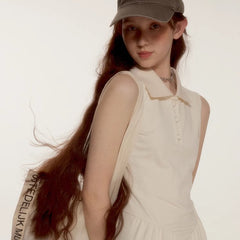 Simple bow bow embroidery milk white tennis dress - MEIMMEIM(メイムメイム)