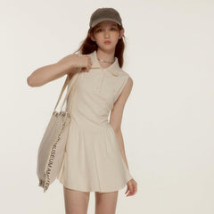 Simple bow bow embroidery milk white tennis dress - MEIMMEIM(メイムメイム)