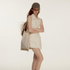 Simple bow bow embroidery milk white tennis dress - MEIMMEIM(メイムメイム)