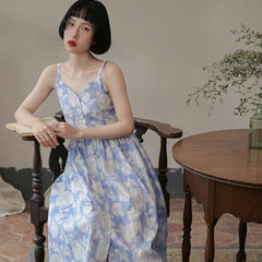 Suspender V-neck dress mid-length sleeveless skirt - MEIMMEIM(メイムメイム)