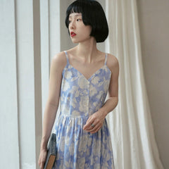 Suspender V-neck dress mid-length sleeveless skirt - MEIMMEIM(メイムメイム)