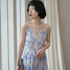 Suspender V-neck dress mid-length sleeveless skirt - MEIMMEIM(メイムメイム)