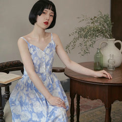 Suspender V-neck dress mid-length sleeveless skirt - MEIMMEIM(メイムメイム)