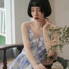 Suspender V-neck dress mid-length sleeveless skirt - MEIMMEIM(メイムメイム)