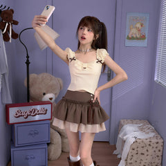 Sweet and cute cream yellow short slim camisole - MEIMMEIM(メイムメイム)