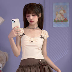 Sweet and cute cream yellow short slim camisole - MEIMMEIM(メイムメイム)