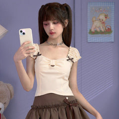 Sweet and cute cream yellow short slim camisole - MEIMMEIM(メイムメイム)