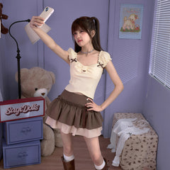 Sweet and cute cream yellow short slim camisole - MEIMMEIM(メイムメイム)