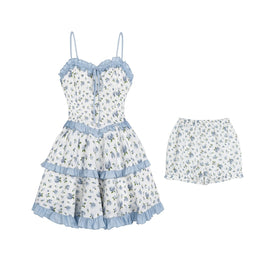 Sweet pure desire blue rose floral suspender dress - MEIMMEIM(メイムメイム)