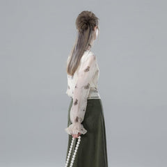 Thin apricot green shadow fake two - piece chiffon shirt - MEIMMEIM(メイムメイム)