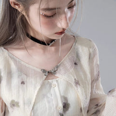 Thin apricot green shadow fake two - piece chiffon shirt - MEIMMEIM(メイムメイム)