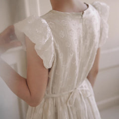 Three - dimensional flower flight sleeve lace - up flower bud dress - MEIMMEIM(メイムメイム)