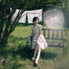 Three - dimensional flower flight sleeve lace - up flower bud dress - MEIMMEIM(メイムメイム)