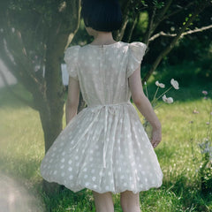 Three - dimensional flower flight sleeve lace - up flower bud dress - MEIMMEIM(メイムメイム)