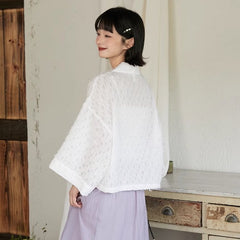 Well Cut White Mesh Long Sleeve Cardigan - MEIMMEIM(メイムメイム)