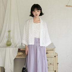 Well Cut White Mesh Long Sleeve Cardigan - MEIMMEIM(メイムメイム)