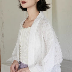 Well Cut White Mesh Long Sleeve Cardigan - MEIMMEIM(メイムメイム)