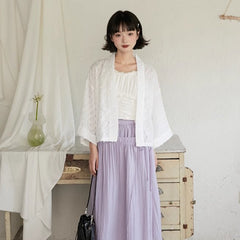 Well Cut White Mesh Long Sleeve Cardigan - MEIMMEIM(メイムメイム)