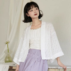 Well Cut White Mesh Long Sleeve Cardigan - MEIMMEIM(メイムメイム)