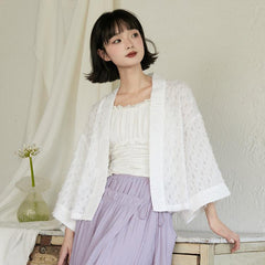 Well Cut White Mesh Long Sleeve Cardigan - MEIMMEIM(メイムメイム)