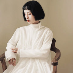 White gauze skirt is cute mid - length pleated dress - MEIMMEIM(メイムメイム)