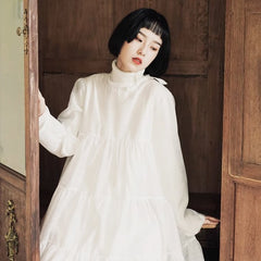 White gauze skirt is cute mid - length pleated dress - MEIMMEIM(メイムメイム)