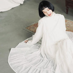 White gauze skirt is cute mid - length pleated dress - MEIMMEIM(メイムメイム)