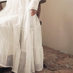 White gauze skirt is cute mid - length pleated dress - MEIMMEIM(メイムメイム)