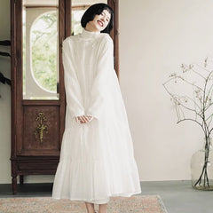 White gauze skirt is cute mid - length pleated dress - MEIMMEIM(メイムメイム)