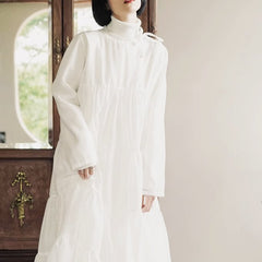 White gauze skirt is cute mid - length pleated dress - MEIMMEIM(メイムメイム)