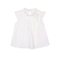 White lace collar small flying sleeve short shirt - MEIMMEIM(メイムメイム)