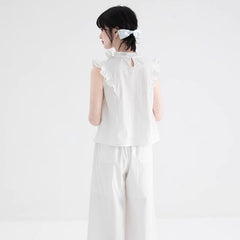 White lace collar small flying sleeve short shirt - MEIMMEIM(メイムメイム)