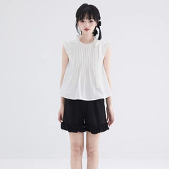 White lace collar small flying sleeve short shirt - MEIMMEIM(メイムメイム)