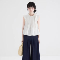 White lace collar small flying sleeve short shirt - MEIMMEIM(メイムメイム)