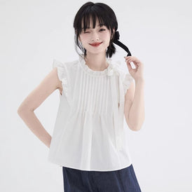 White lace collar small flying sleeve short shirt - MEIMMEIM(メイムメイム)