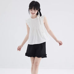 White lace collar small flying sleeve short shirt - MEIMMEIM(メイムメイム)