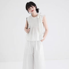 White lace collar small flying sleeve short shirt - MEIMMEIM(メイムメイム)