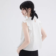 White lace collar small flying sleeve short shirt - MEIMMEIM(メイムメイム)