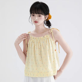 Yellow texture color dot vest suspender bow top - MEIMMEIM(メイムメイム)