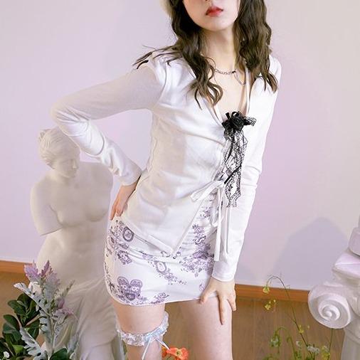 Absurd garden lace up cardigan - ANM CHANNEL