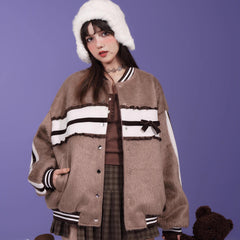 Albaka woolen baseball uniform sweet cool brown jacket - MEIMMEIM(メイムメイム)