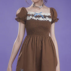 Ancient early sense brown sweet high waist dress - MEIMMEIM(メイムメイム)