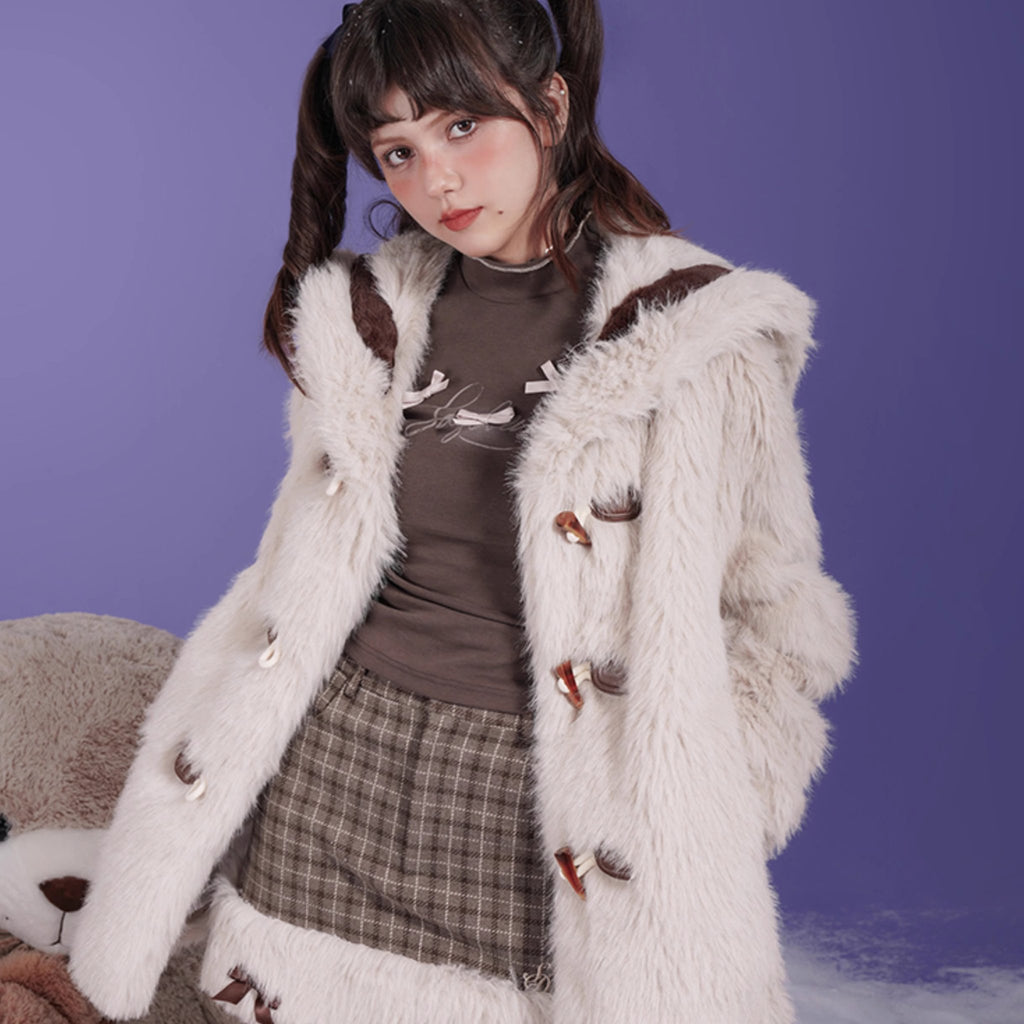 Apricot navy collar eco-friendly fur quilted jacket - MEIMMEIM(メイムメイム)