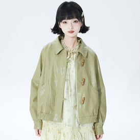 Avocado green lapel leather jacket - MEIMMEIM(メイムメイム)