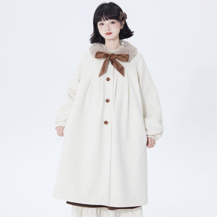 Baby doll collar mid-length quilted lace-up woolen coat - MEIMMEIM(メイムメイム)