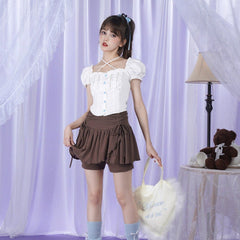 Ballet style romantic retro white shirt top - MEIMMEIM(メイムメイム)